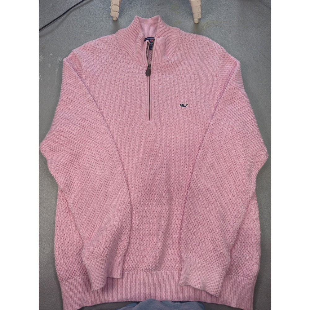 Vineyard Vines Mens Pink Cotton Honeycomb Knit Quarter Zip Sweater Size M - Picture 2 of 12